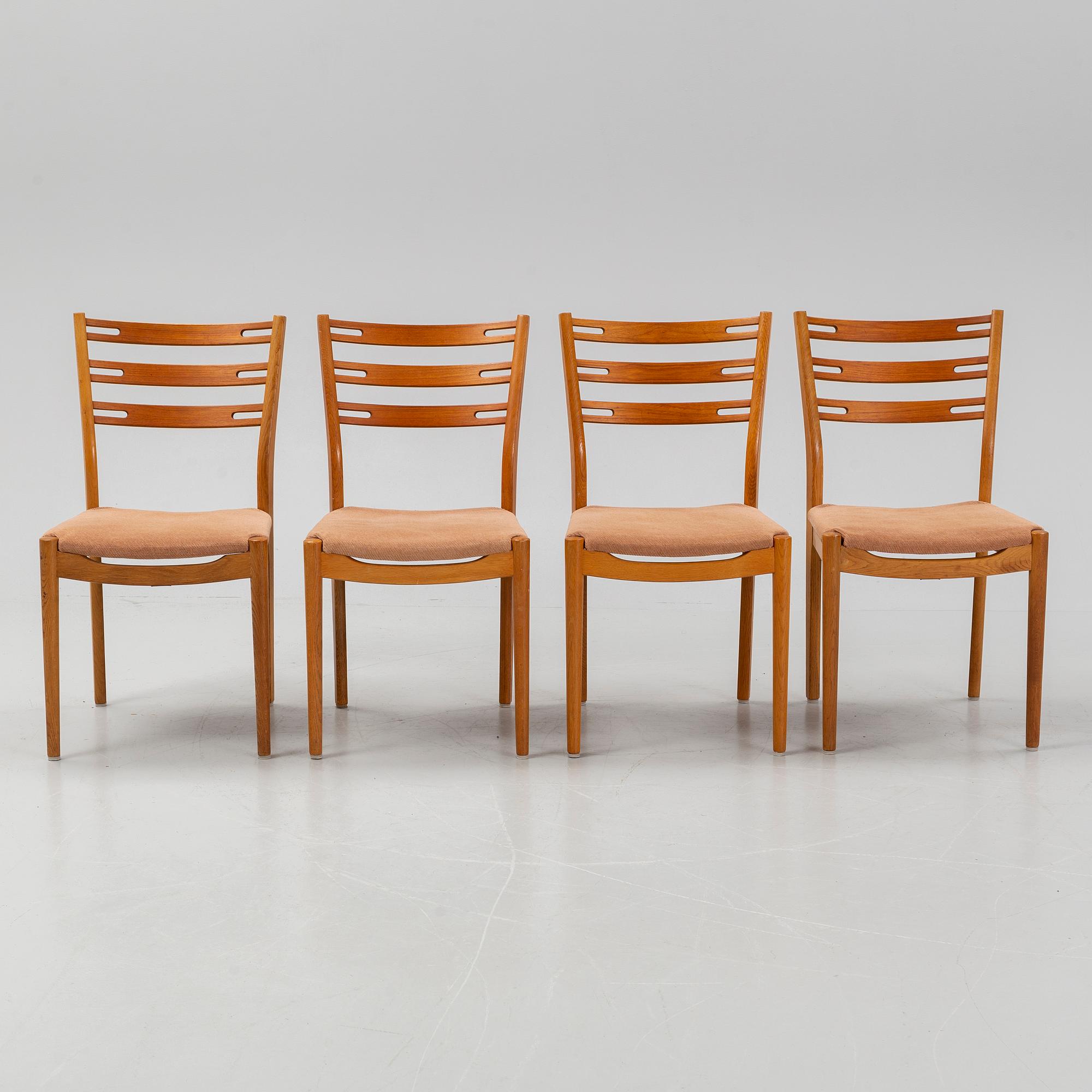 Helge Sibast, A set of four oak and teak chairs, Sibast Furniture, Denmark, mid 20th Century.