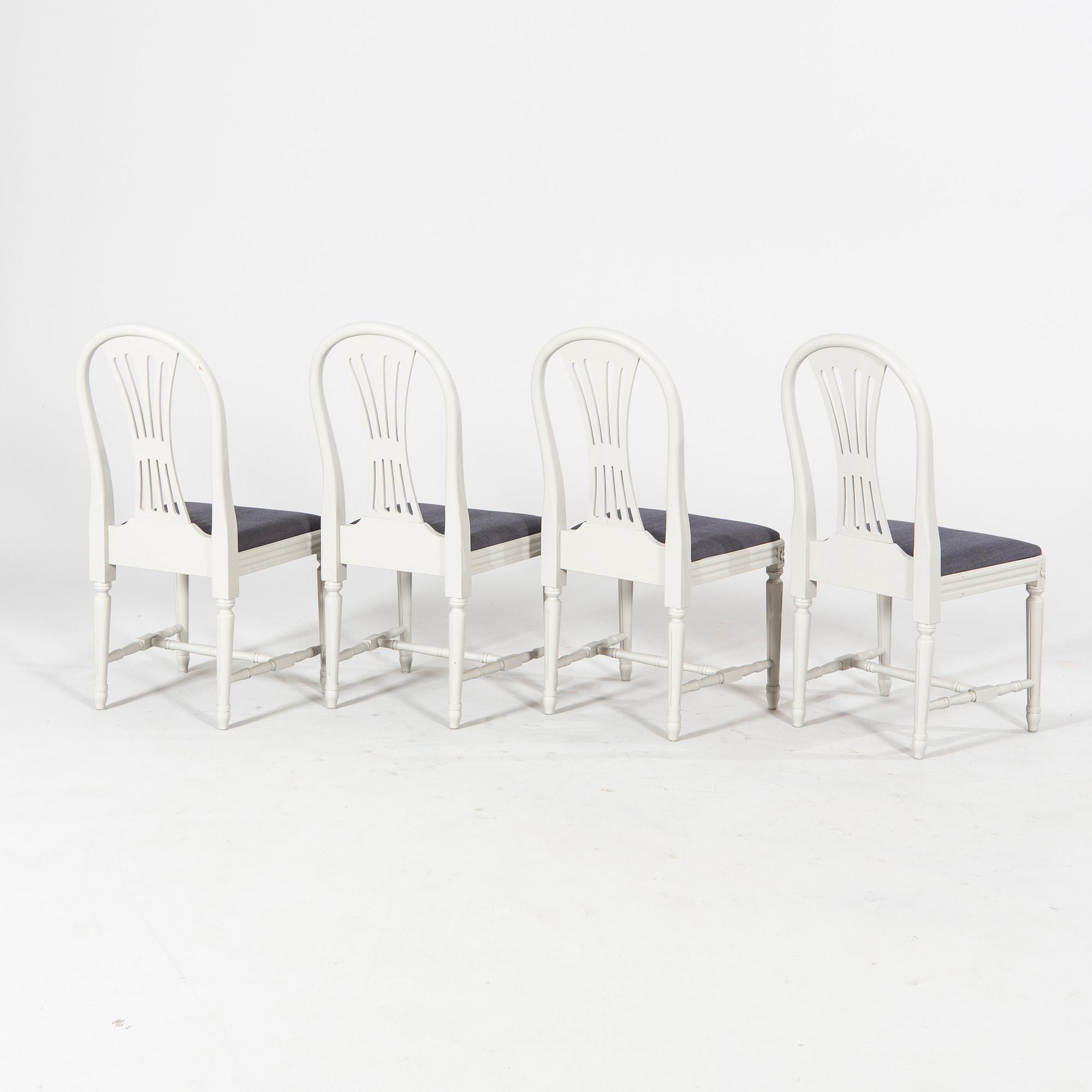 A set of four Gustavian style painted chairs mid 1900s/later part.