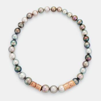 381. A cultured Tahiti pearl necklace with a Peter Schmid/Atelier Zobel clasp.