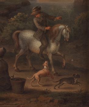 Dutch master, 18Th Century, Landscape with figures and buildings.