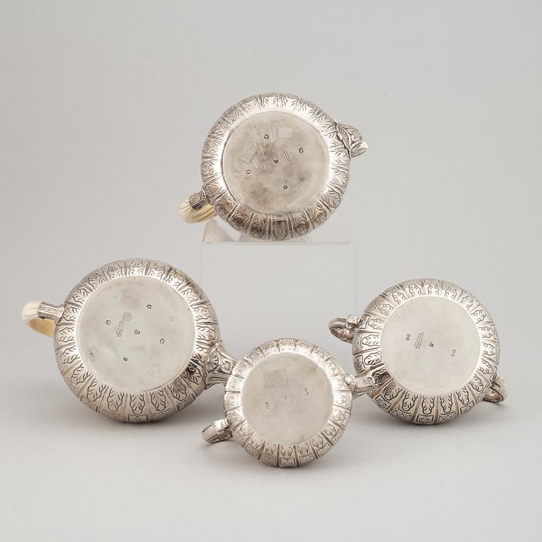Robert Garrard I, kaffe-/teservis, 4 delar, silver, Garrards Panton Street London, 1857-1859.