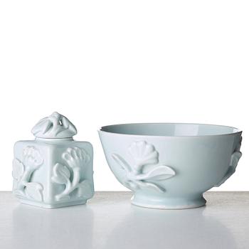 Wilhelm Kåge, a ceramic bowl and a teacaddy, Gustavsberg, Sweden ca 1924.
