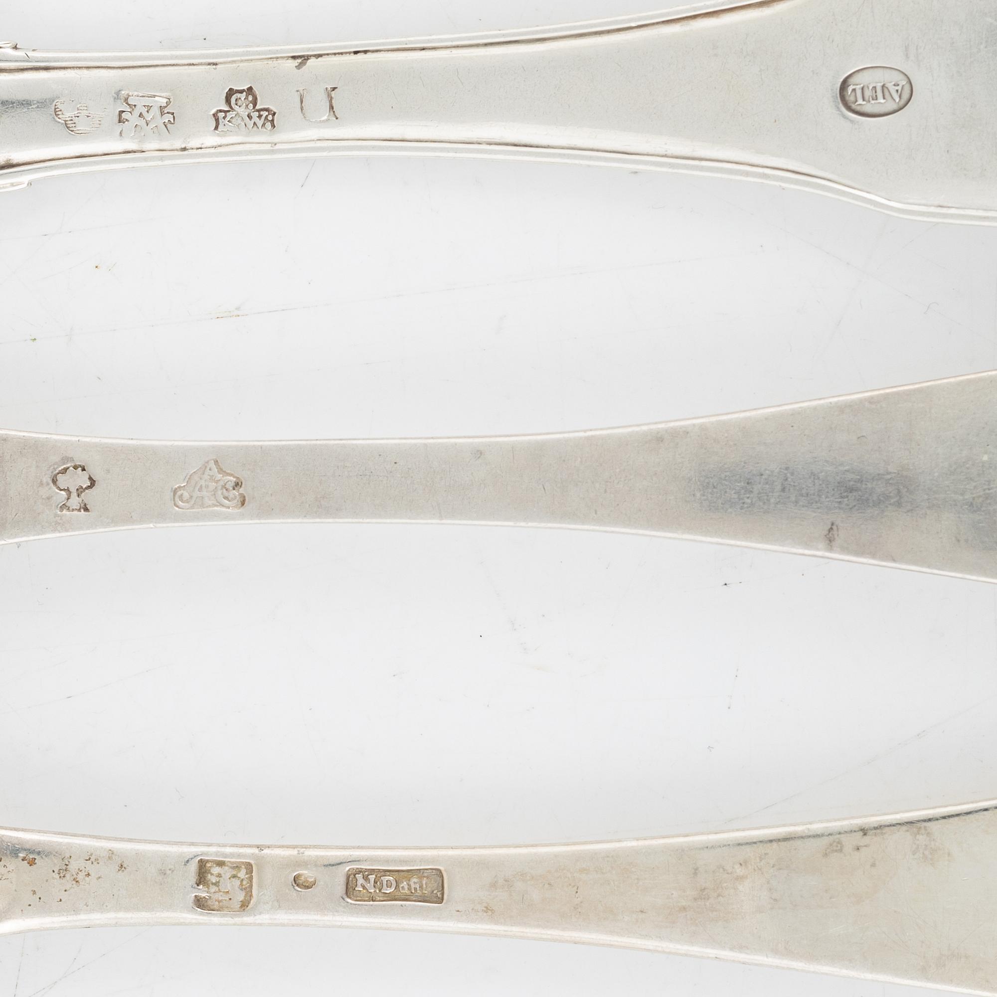 11 Swedish Silver Forks, Sweden 18th century.