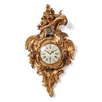 102. A Swedish Rococo l18th century wall clock by Petter Ernst (clockmaker in Stockholm 1753-1784).