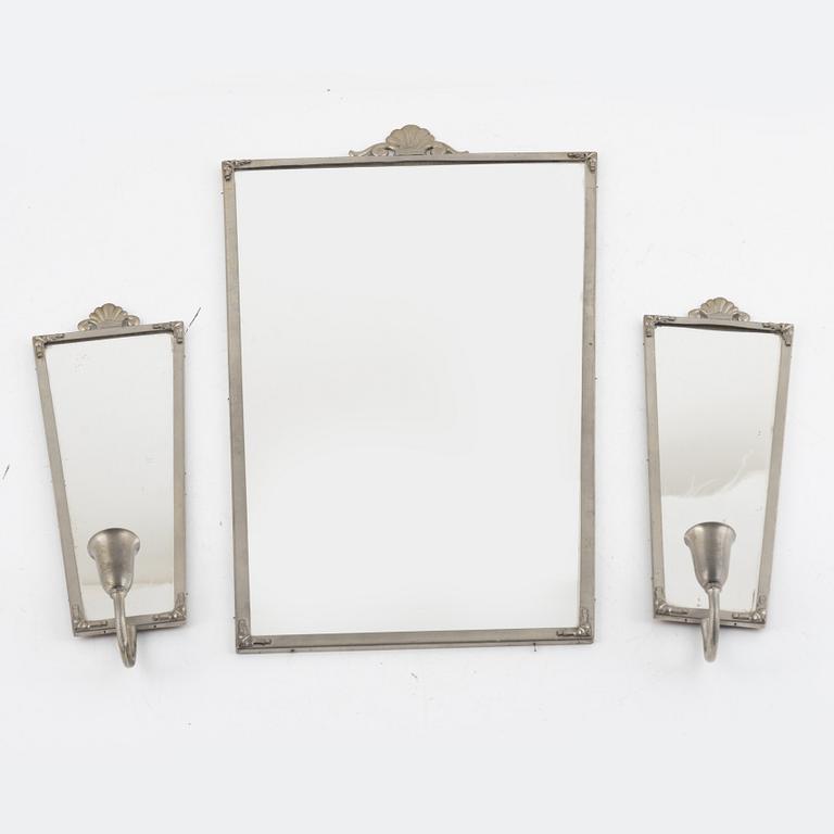 Mirror and a pair of sconce mirrors, 1920s/30s.