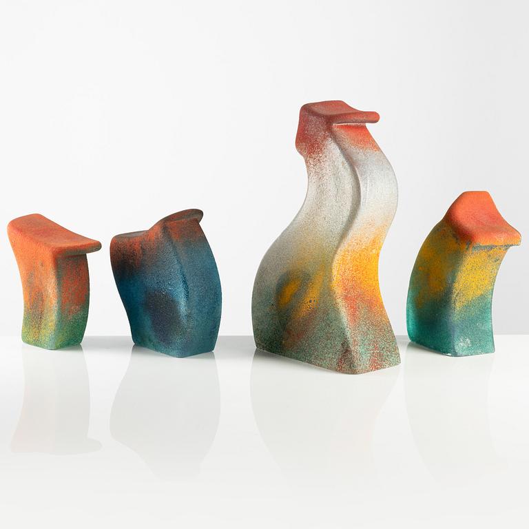 Kjell Engman, four glass sculptures, Kosta Boda, Sweden.