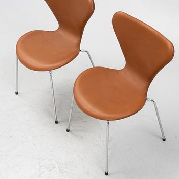 Arne Jacobsen, six 'Series 7' chairs with new leather upholstery.