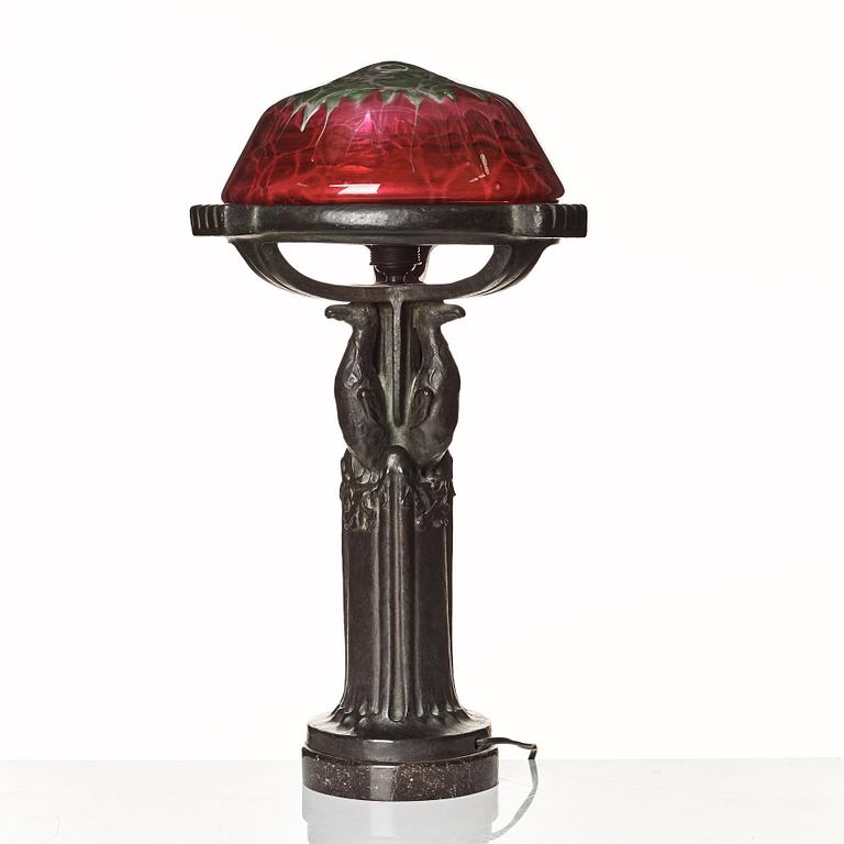 Emy Wahlström, an Art Nouveau bronze table lamp, Herman Bergman, Stockholm, early 1900's.