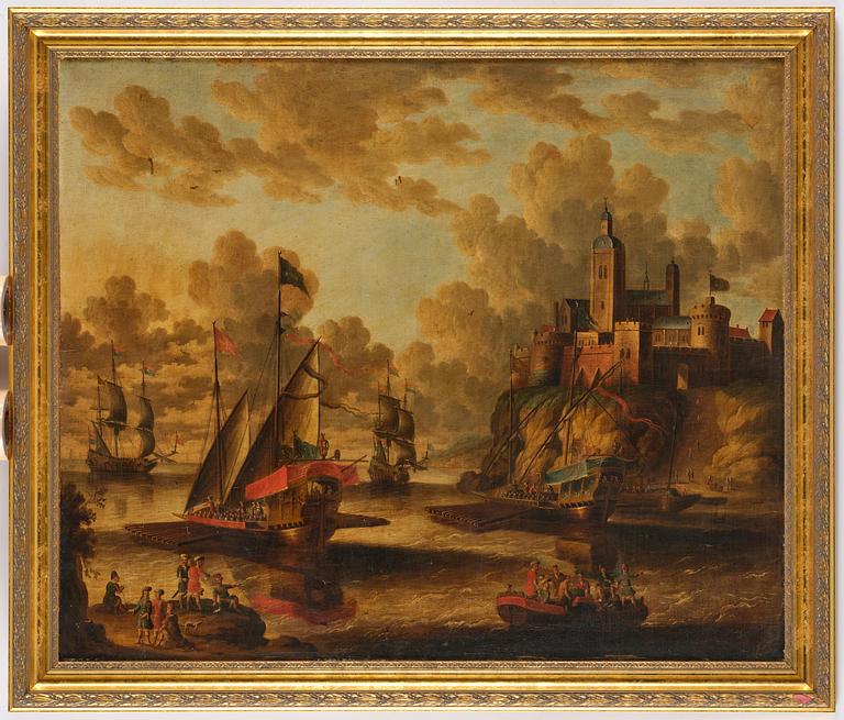 Peter van den Velde, follower of, Ship below the castle.