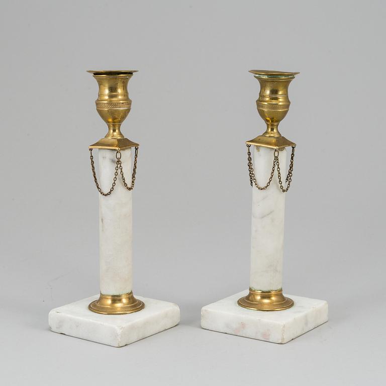 A pair of late gustavian  candlesticks, ca 1800.