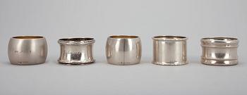 SERVIETTRINGAR, 7 st, silver, diverse stämplar. Vikt tot. 127 g.