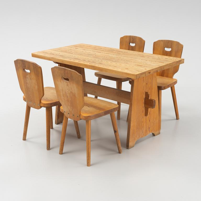 Göran Malmvall, a pinewood table and four chairs. Svensk Fur, mid 20th century.