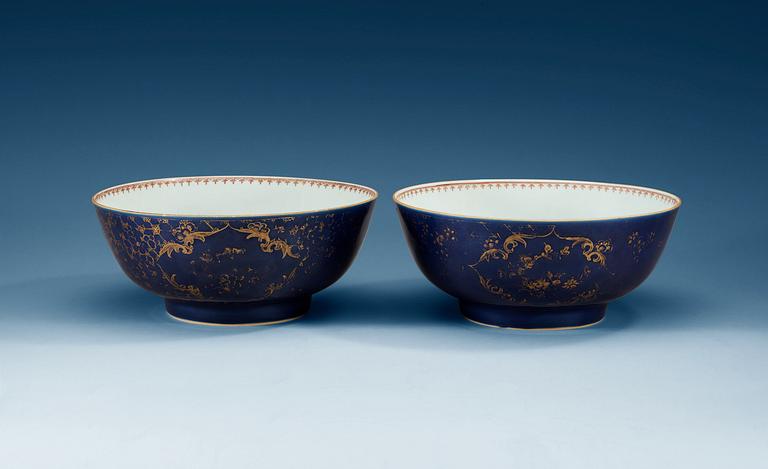 A pair of powder blue punch bowls, Qing dynasty, Qianlong (1736-95).