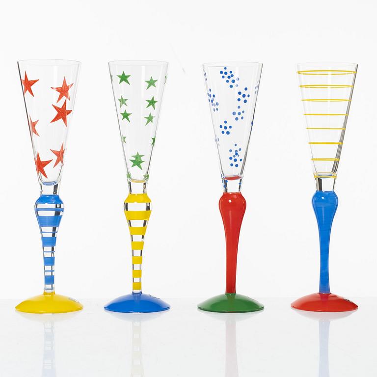 Anne Nilsson, a set of four 'Clown' champagne glasses, Orrefors.