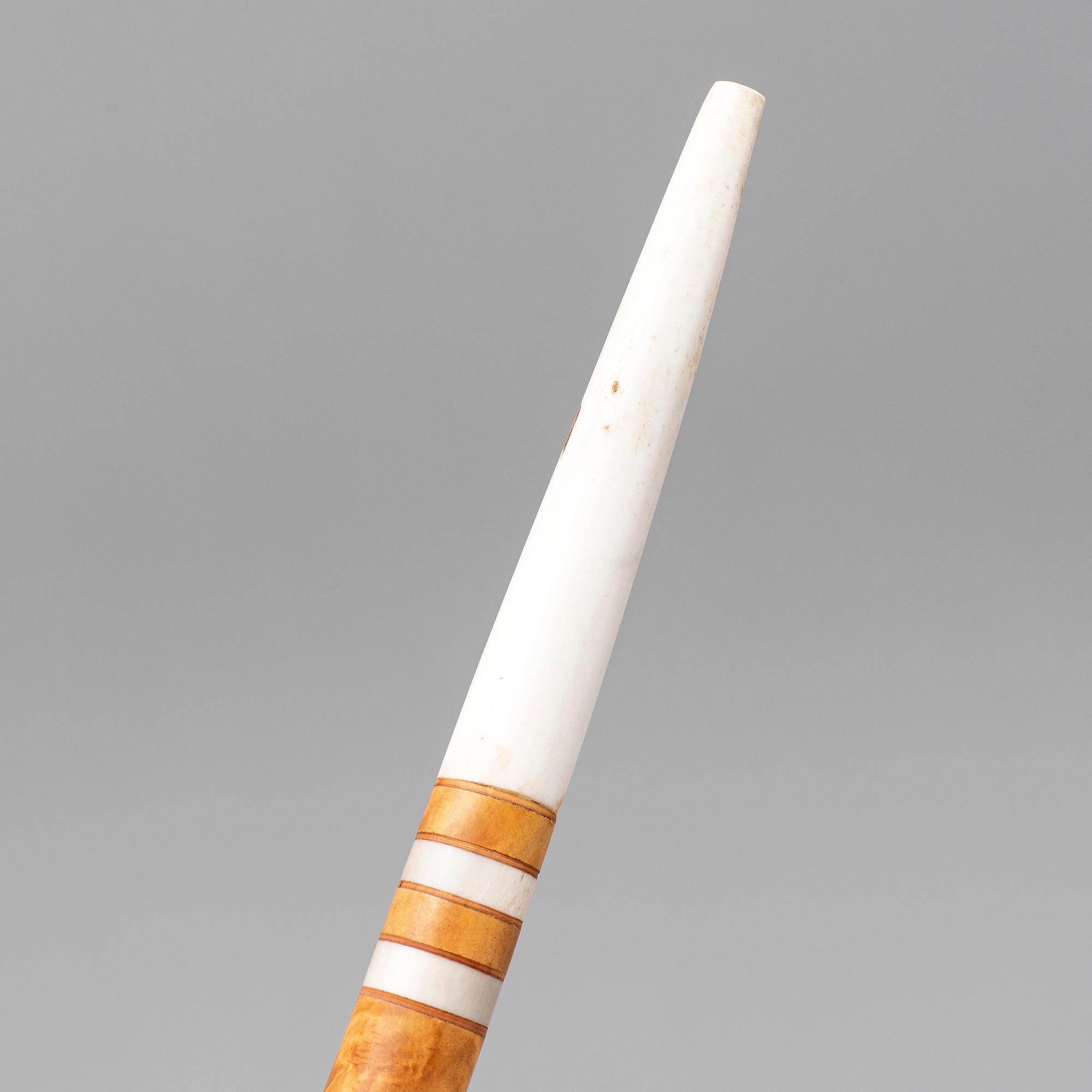 TYKO LAMPA, a Sami birch and reindeer horn walking stick, Vittangi, signed.