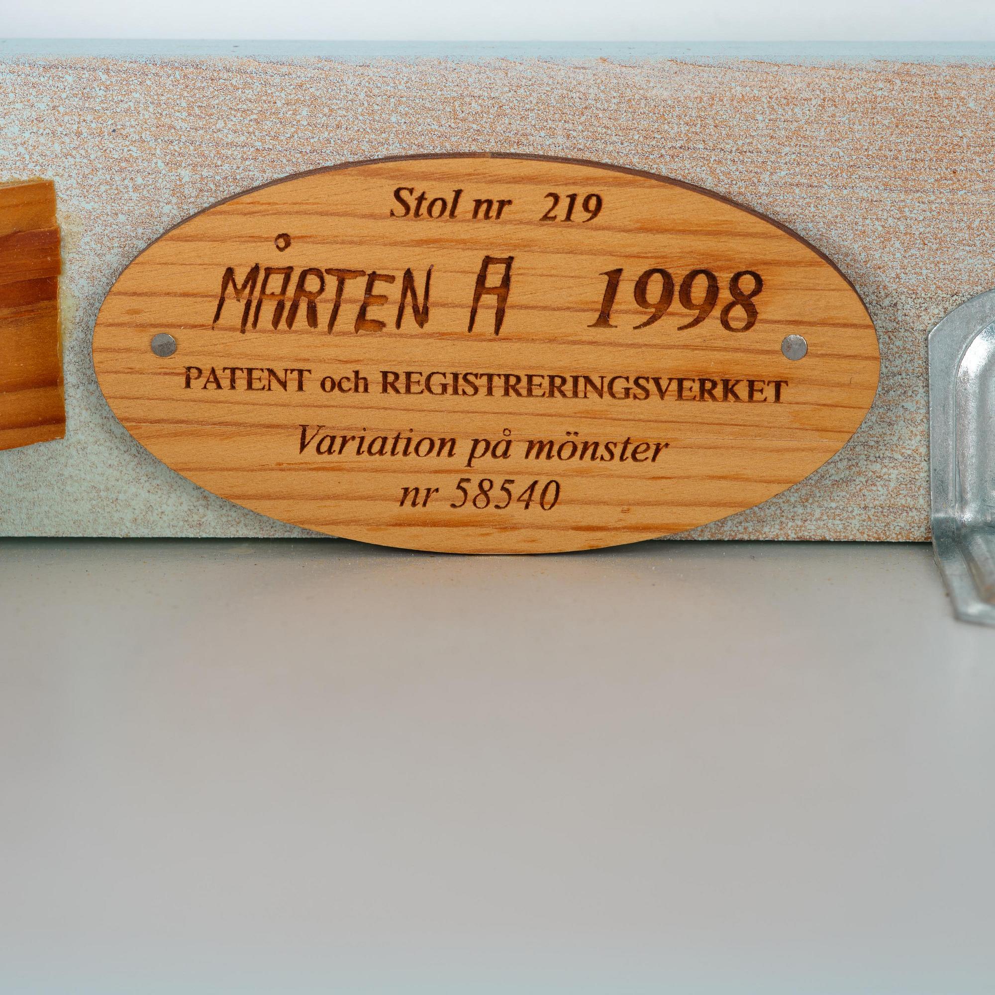 Mårten Andersson, a set of six chairs, "Från gryning till natt" (From Dawn to Night), 1998.