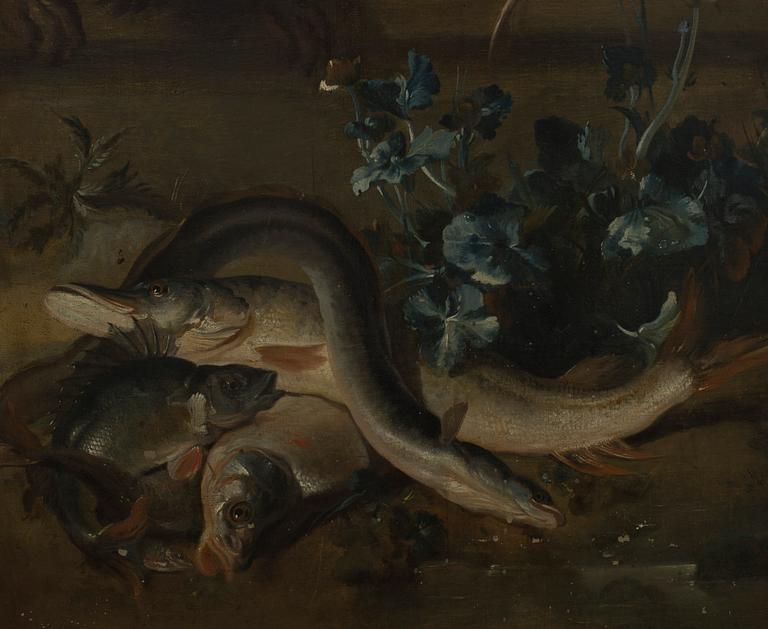 Johan Pasch Hans krets, "Stilleben med spaniel som jagar änder" ("Vattnet").