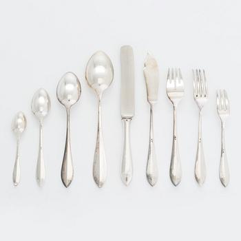 Bestickuppsättning för 12, totalt 108 delar, silver, Warszawa, Polen 1931-1963.