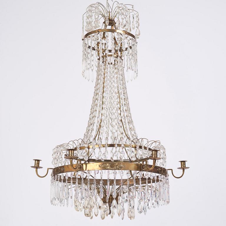 A pair of late Gustavian seven-light chandeliers, early 19th century.