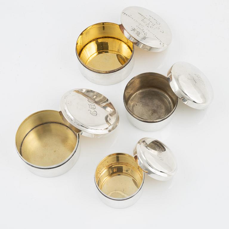 Four Swedish Silver Boxes, including mark of  Lorenz Georg Weis, Norrköping 1823.