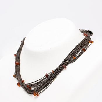 Necklace, oxidised silver and gold plating with amber stones, Ghita Ring, Denmark.