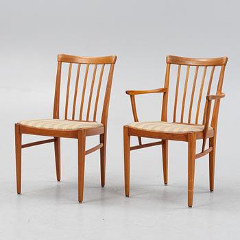 Carl Malmsten, dining set, 7 pieces plus two extension leaves, "Herrgården", Bodafors, second half of the 20th century.