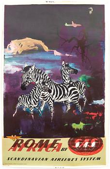 Otto Nielsen, unik affisch 'SAS Scandinavian Airlines System', daterad 1958.