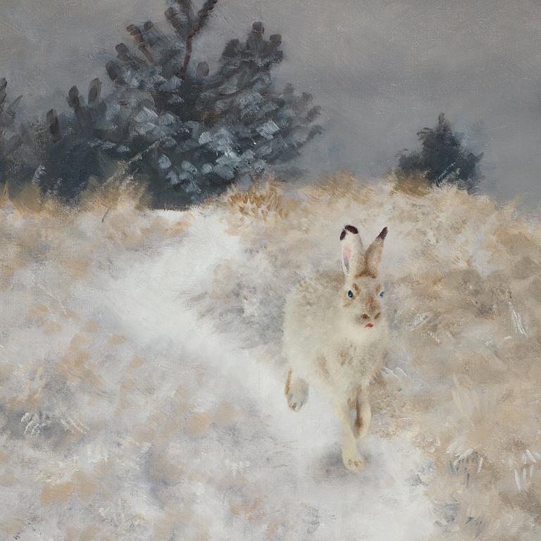 Bruno Liljefors, Winter landscape with hare.