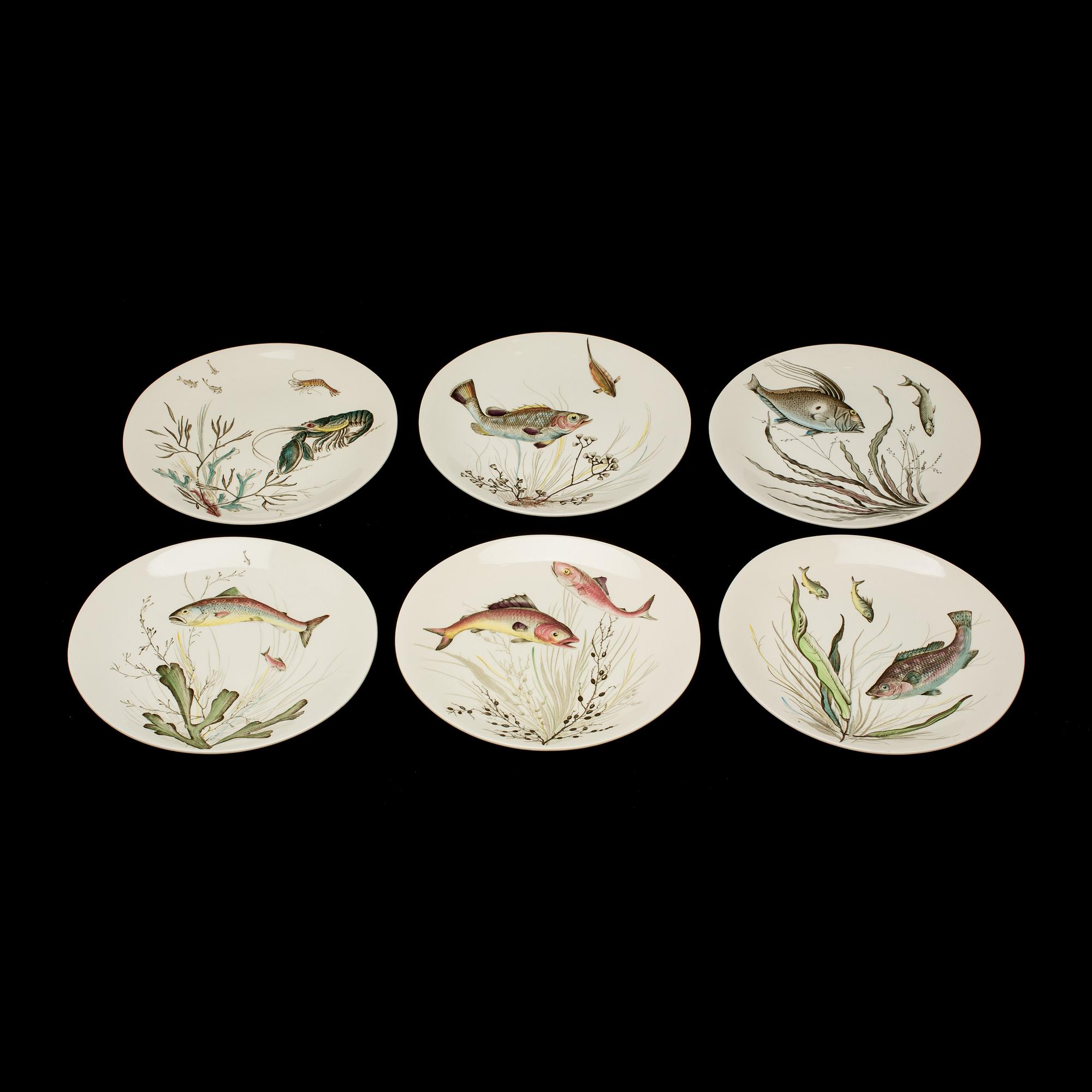 FISKSERVIS, 14 delar, flintgods, "Fish" Johnson Bros. England, 1900-talets andra hälft.