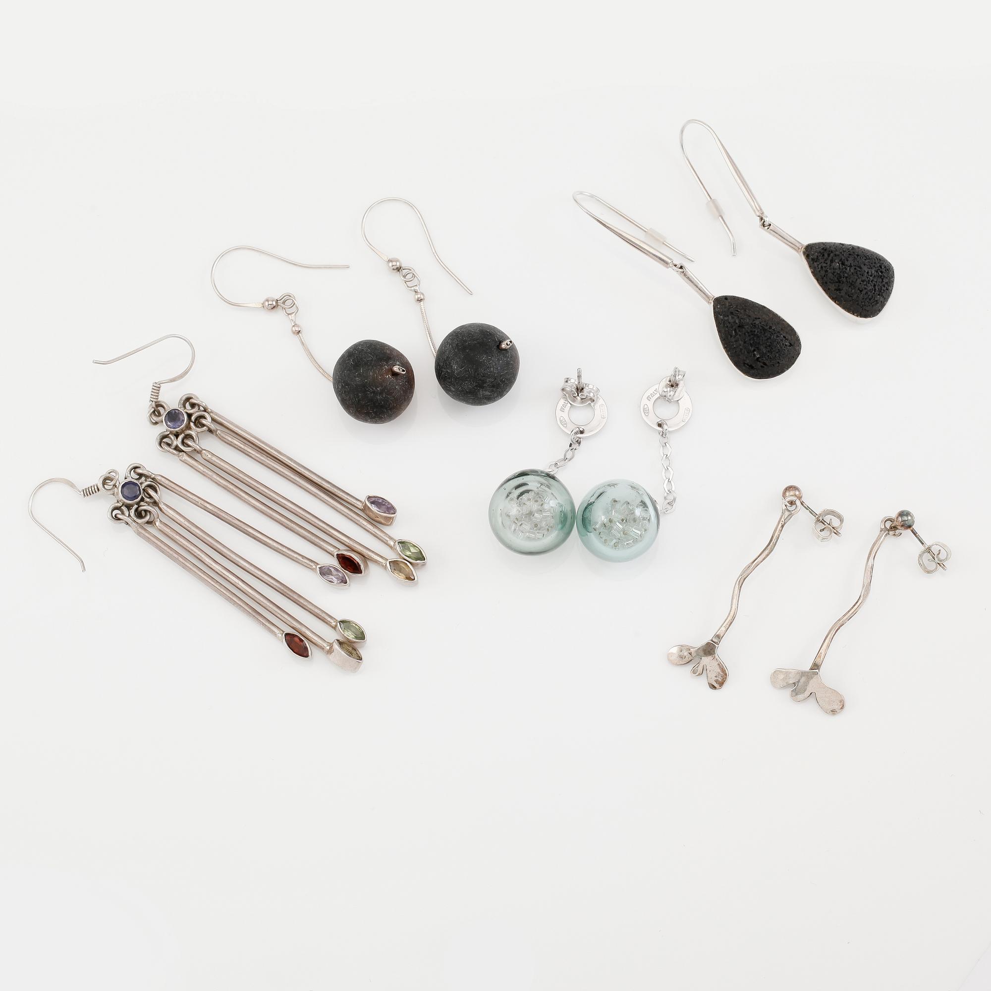 ÖRHÄNGEN, 5 par, silver. Total vikt ca.