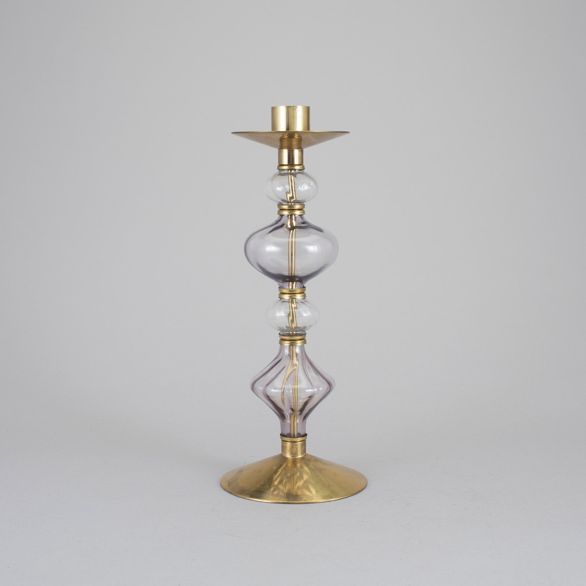 ERIK HÖGLUND, ljusstake, mässing och glas, 1900-talets andra hälft.