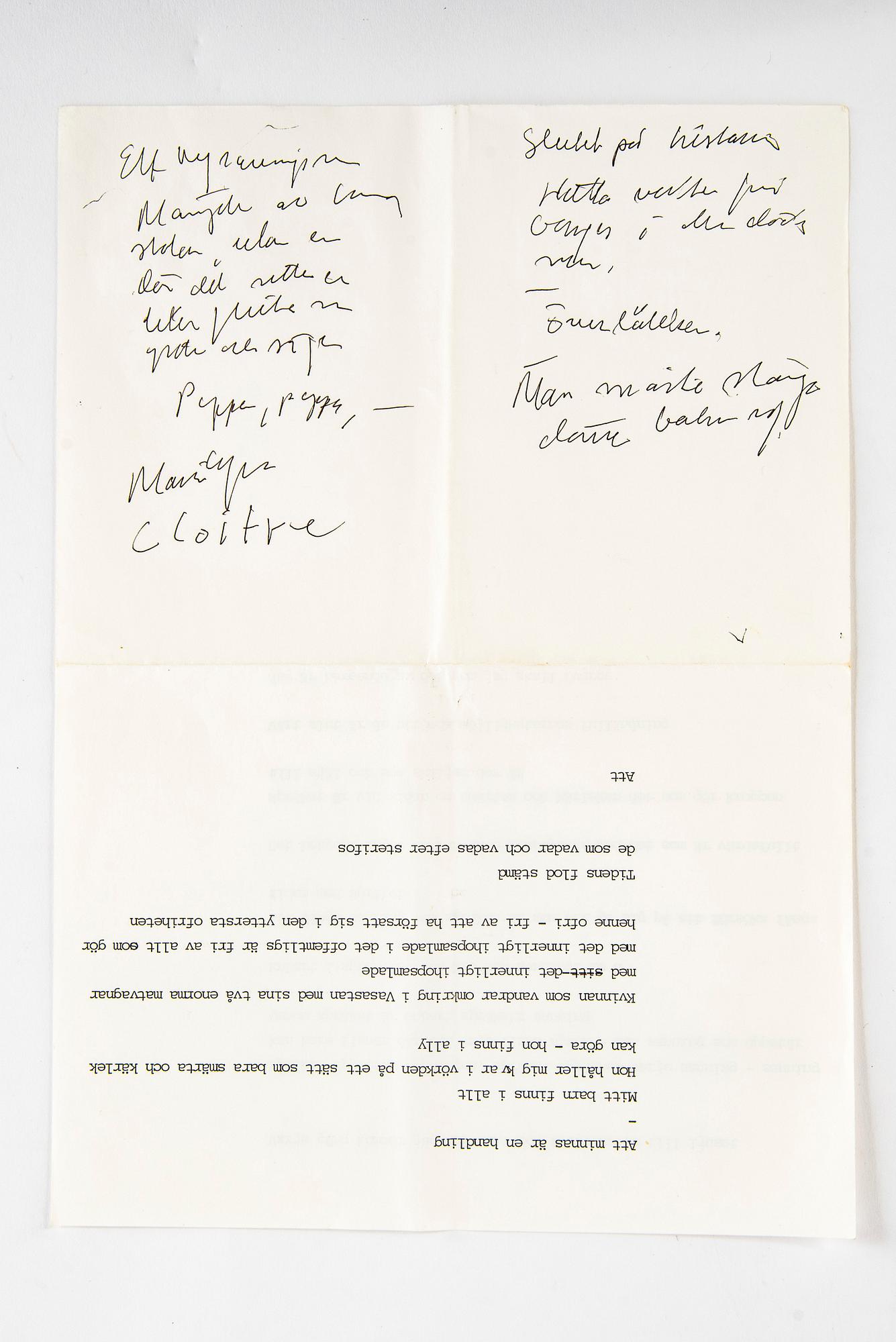 Lars Norén, typewritten and handwritten note.