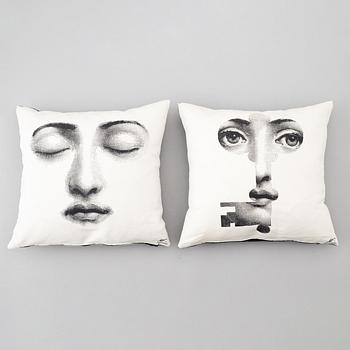 Piero Fornasetti, two "Fornasetti" decorative pillows, FDD, sold by Firma Svenskt Tenn, Sweden.