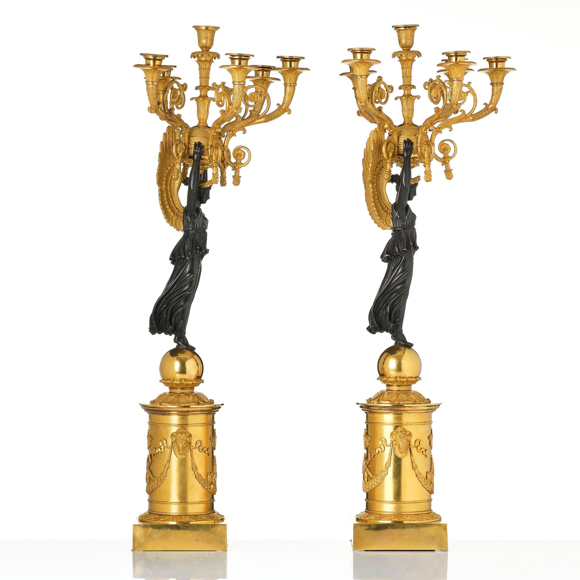A pair of important six light Empire candelabra.