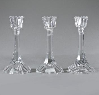 LJUSSTAKAR, 3 st, glas, Gunnar Cyrén, Orrefors, signerade och numrerade, 1900-talets slut.