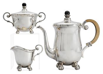 712. A Norweigian three pieces of coffee set, 830/1000 silver, probably 1920's.