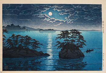 717. Kawase Hasui (1883-1957), Matsushima Futagojima (Futago Island, Matsushima), färgträsnitt, Japan, 1900-tal.