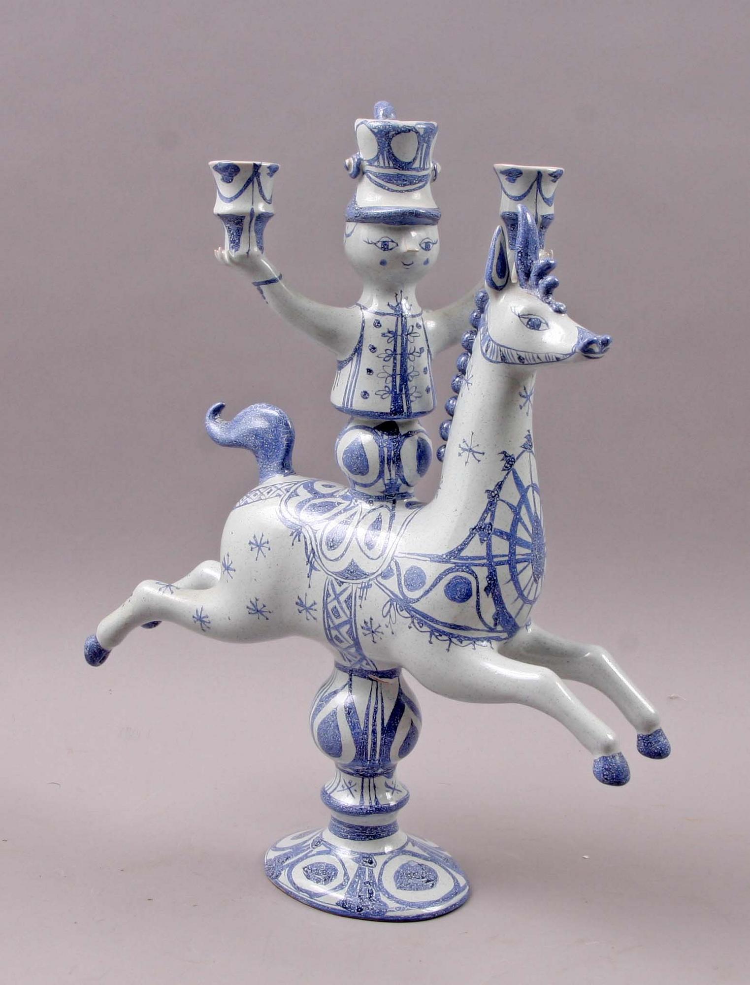 KANDELABER, fajans, Björn Wiinblad, sign o dat- 64.