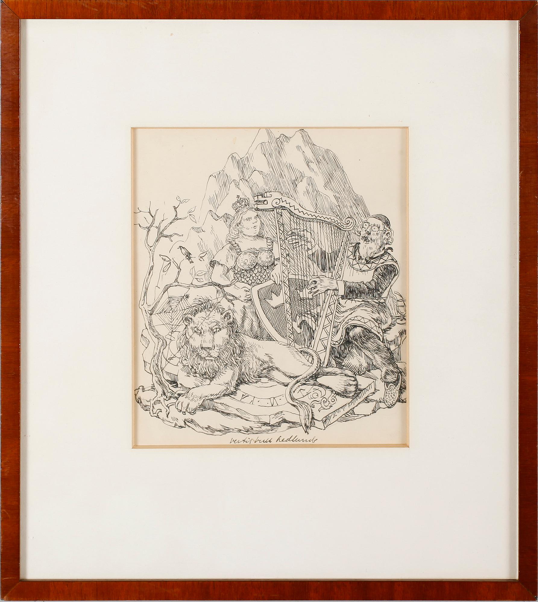 BERTIL BULL HEDLUND, 3 st, blyerts- och tuschteckningar, 2 signerade.