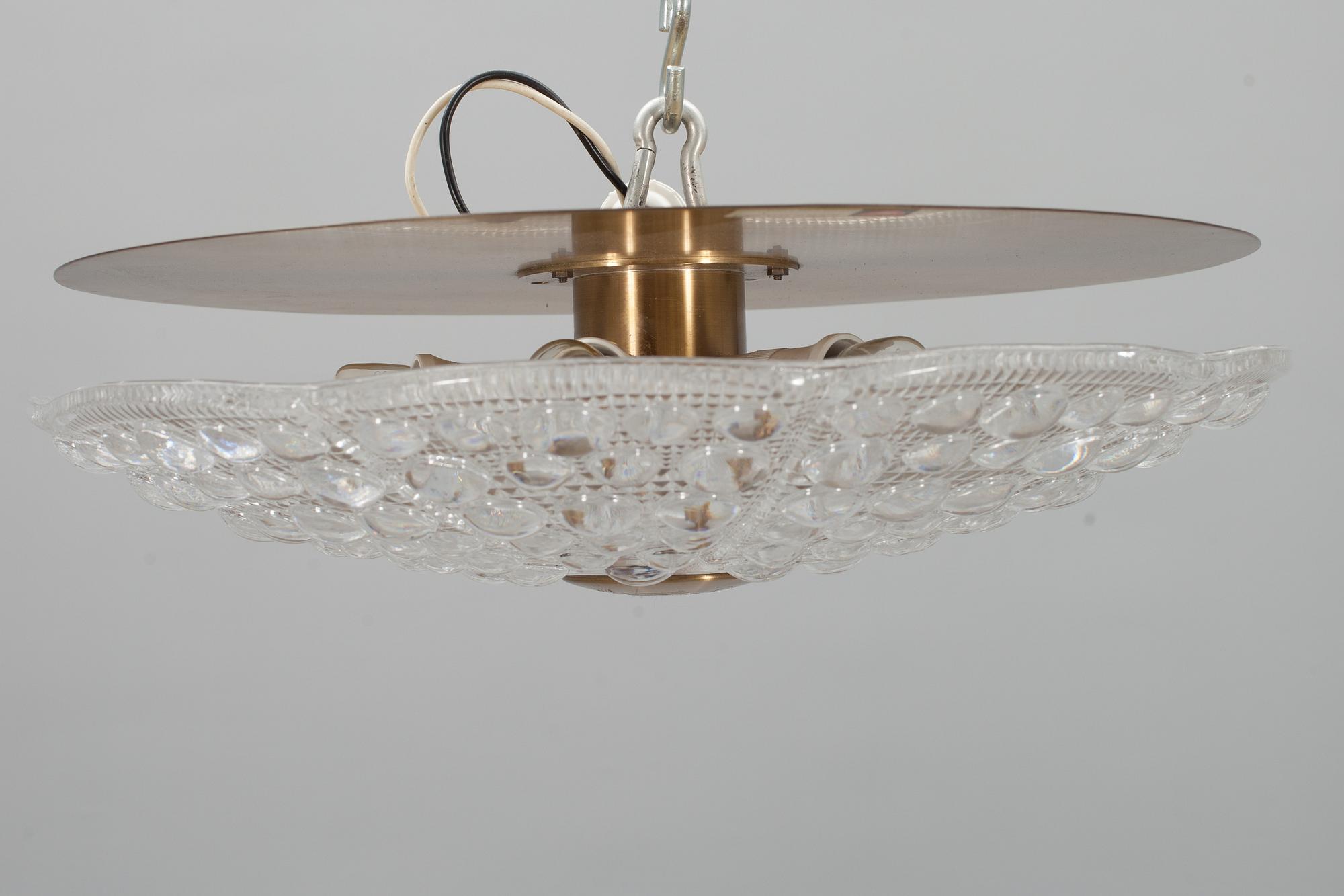 TAKLAMPA, plafond, glas och mässing, Carl Fagerlund Orrefors.