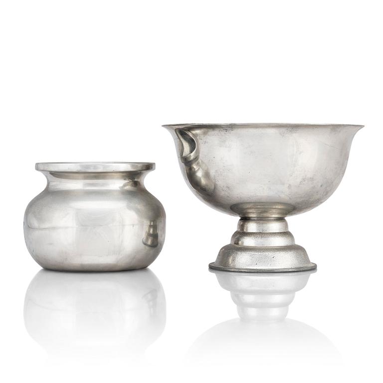 Svenskt Tenn, a pewter footed bowl and jar (designed by Josef Frank), Stockholm 1928 and 1972.