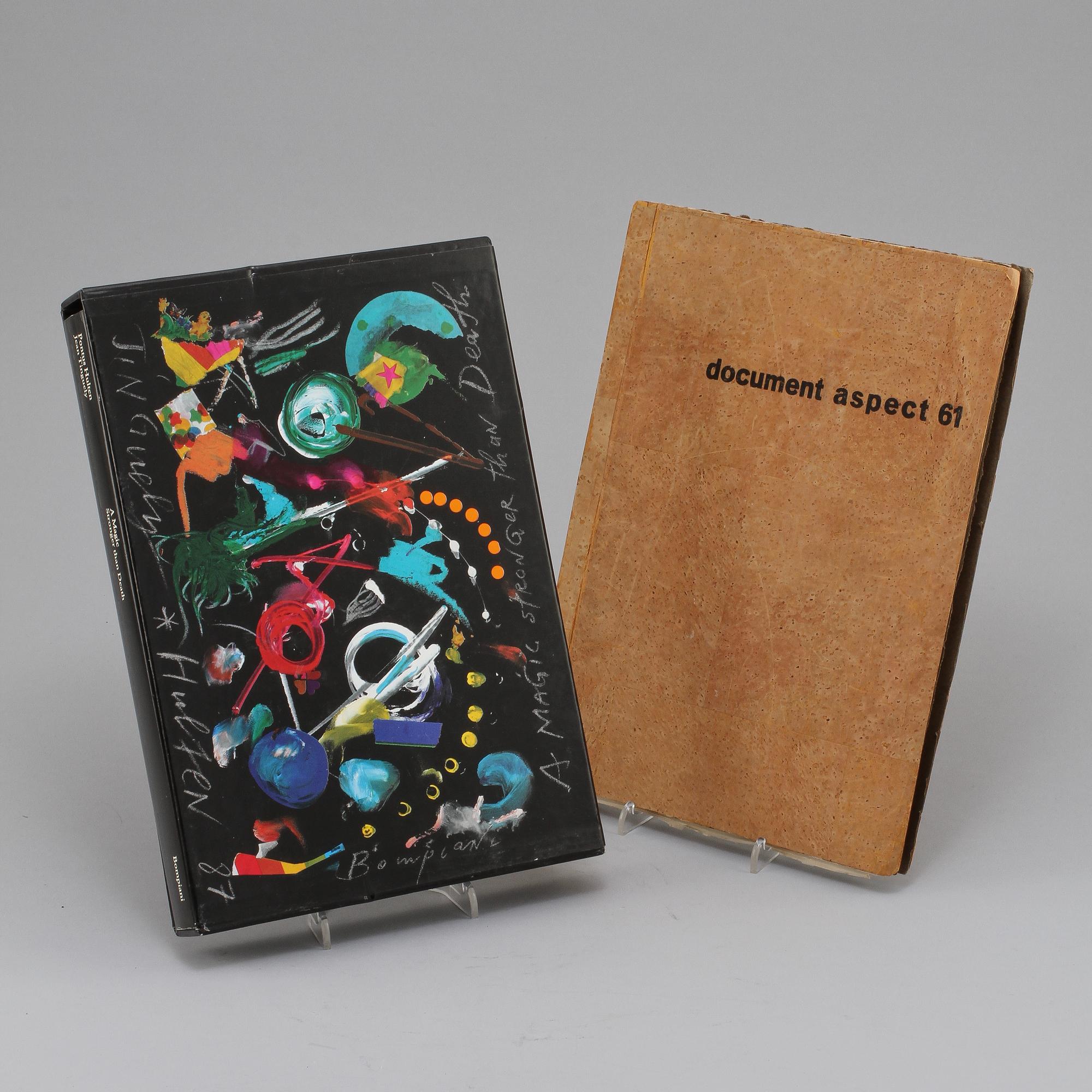KONSTKATALOG, "Document aspect 61", samt BOK, Jean Tinguely, "A Magic Stronger than Death".