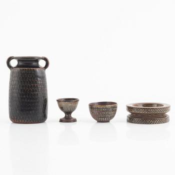 Stig Lindberg, vase and miniatures, 4 pieces, stoneware, Gustavsberg Studio.