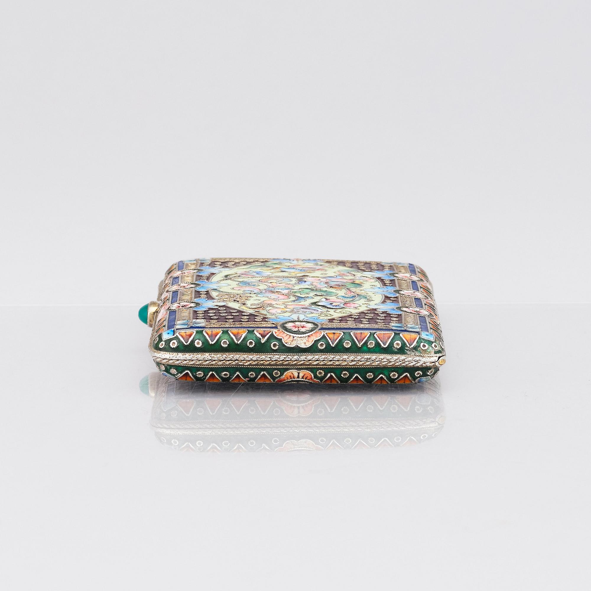 Cigarettetui, silver och cloisonnéemalj, Bril & Girshman, Moskva 1908-1917.