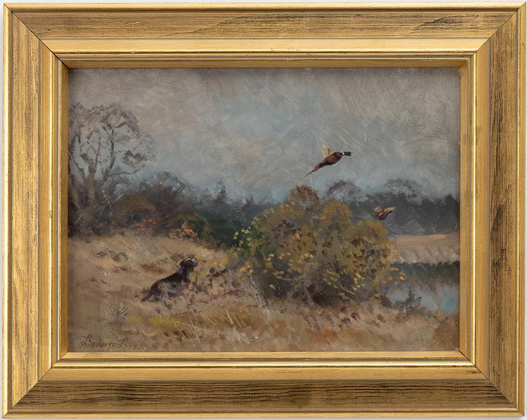 Lindorm Liljefors, Hund på fågeljakt.