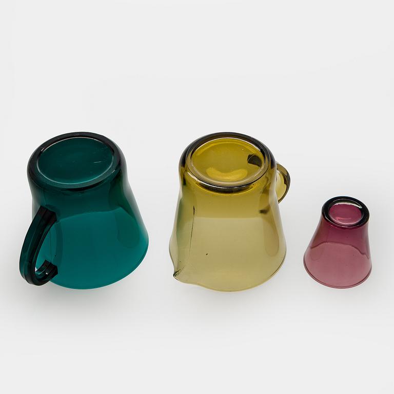 Dricksglas, 13 st och kannor, 2 st, Riihimäen Lasi Oy, 1950-tal.