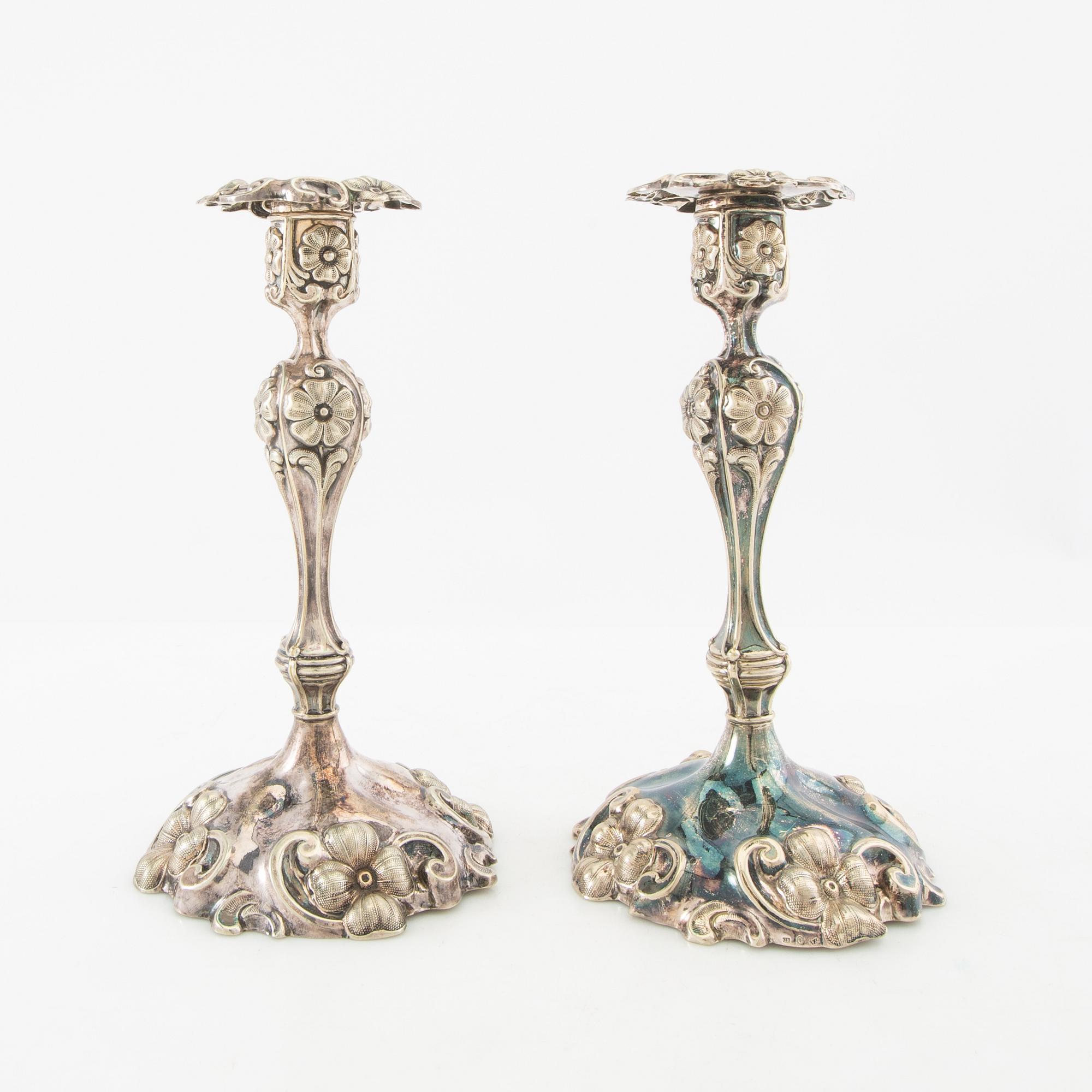 Candelsticks, a pair of Rococo-style silver plate, circa 1900.