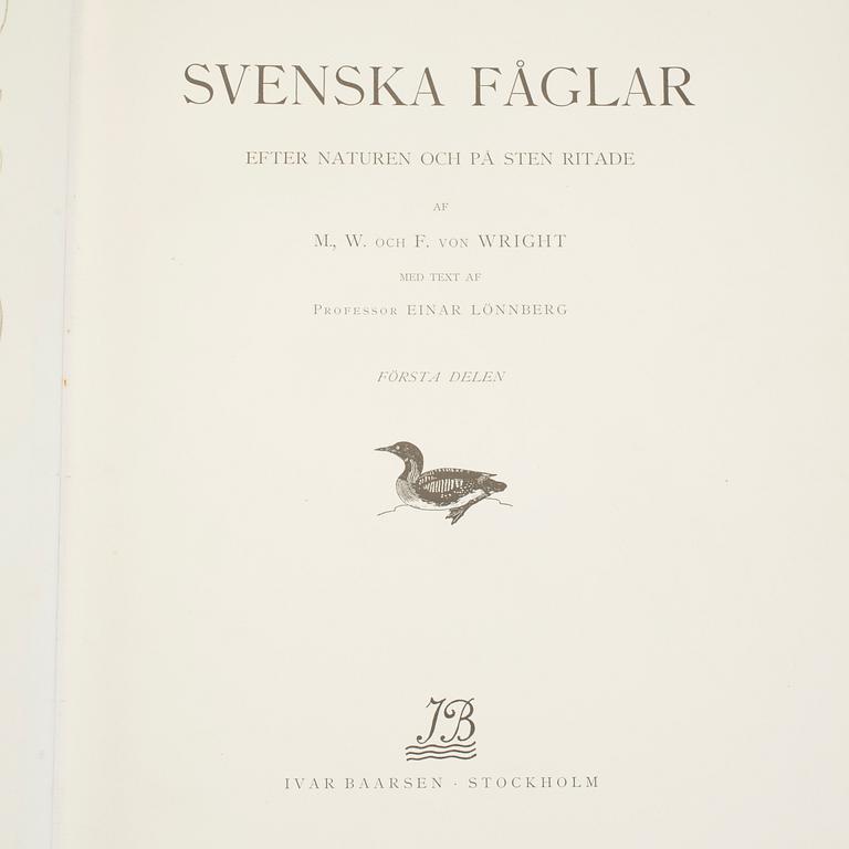 BRÖDERNA VON WRIGHT, 2 books, "Svenska fåglar", Stockholm, 1924.
