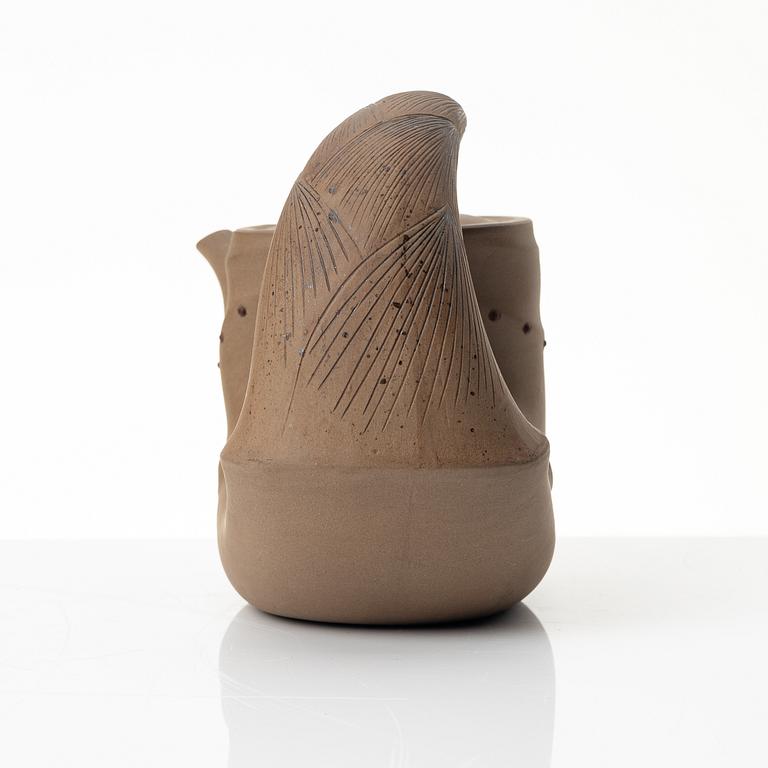 A grey yixing 'bamboo shoot' teapot with six cups, China, 1980s.