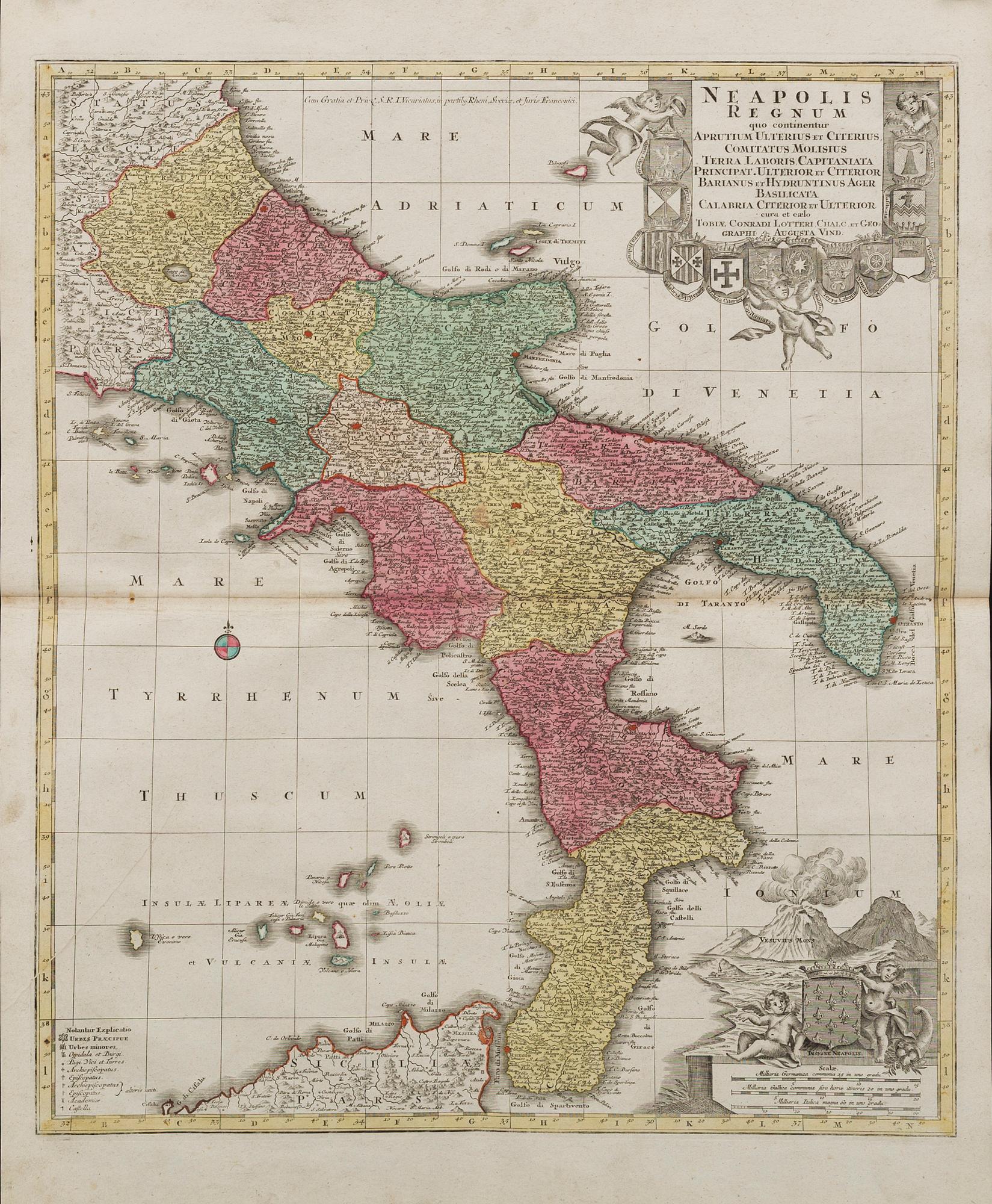 MAP, COPPER ENGRAVING, TOBIAS CONRAD LOTTER "Neapolis Regnum"  from Atlas Novus 1770.